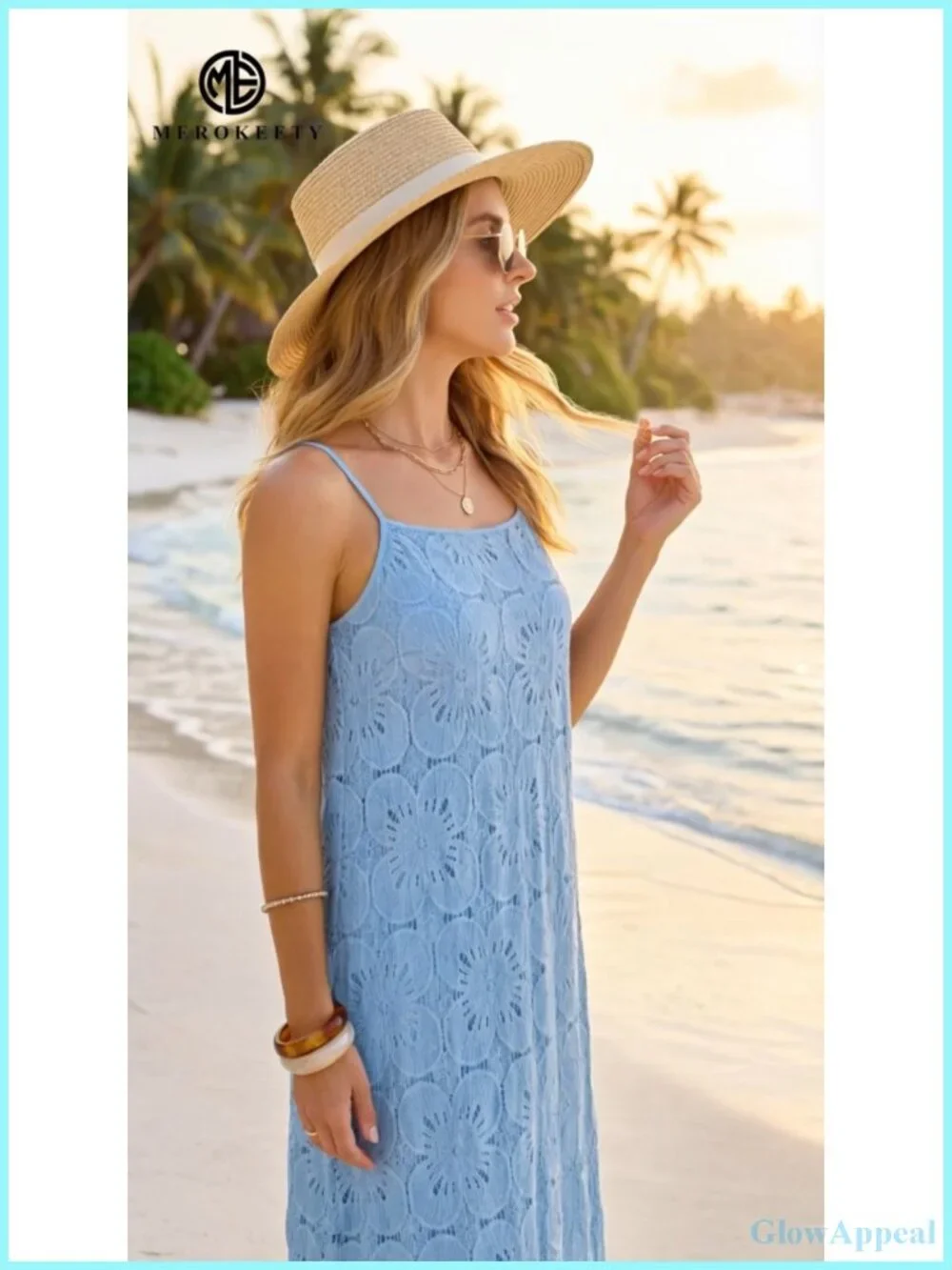 Sleeveless Lace Eyelet Boho Beach Maxi Dress with Pockets